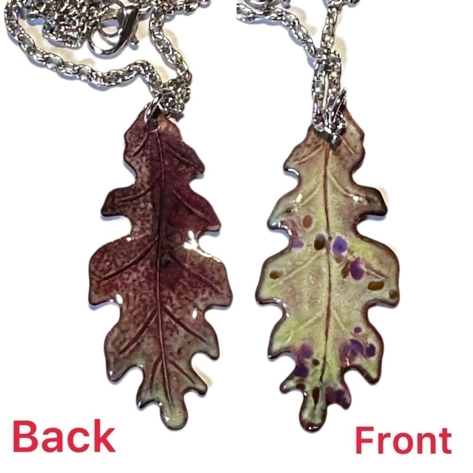 Enameled Oak Leaf Reversible Necklace Hand Made